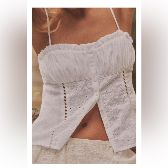 Zara White Lace Button-Up Tank Top - Picture 2 of 3